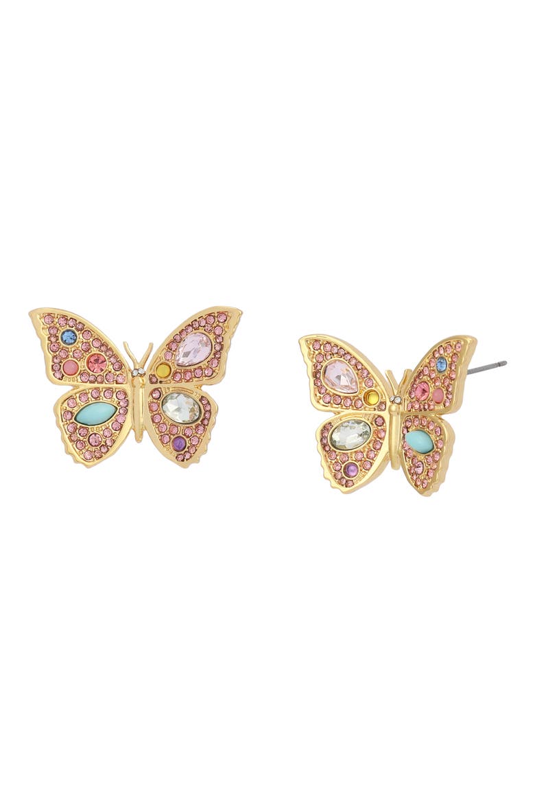 Large Pavé Butterfly Stud Earrings, Alternate, color, GOLD/ MULTI
