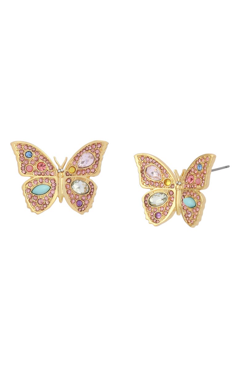 Kurt Geiger London Large Pavé Butterfly Stud Earrings, Alternate, color, Gold/ Multi
