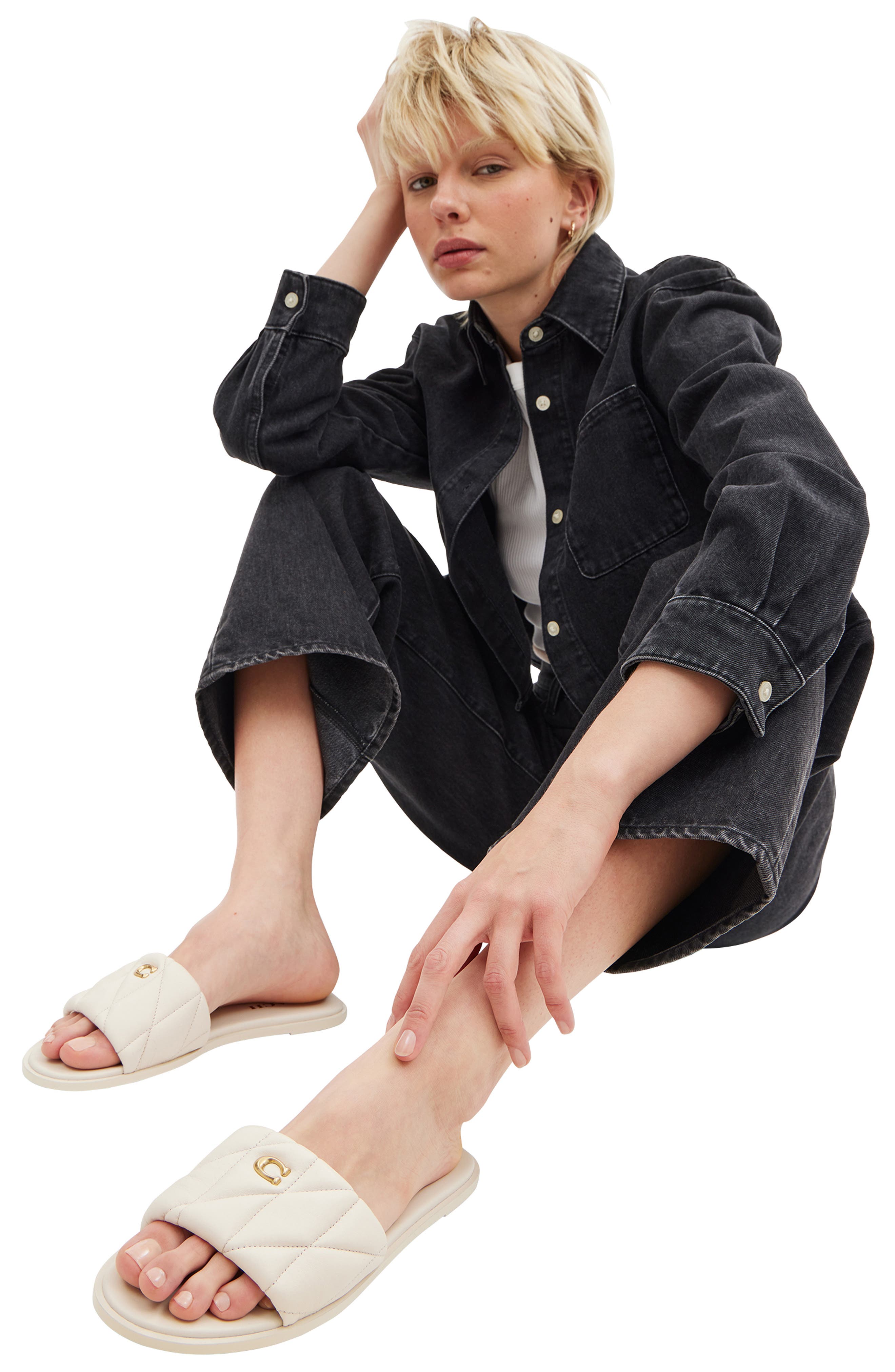 COACH Holly Quilted Slide Sandal, Alternate, color, Chalk