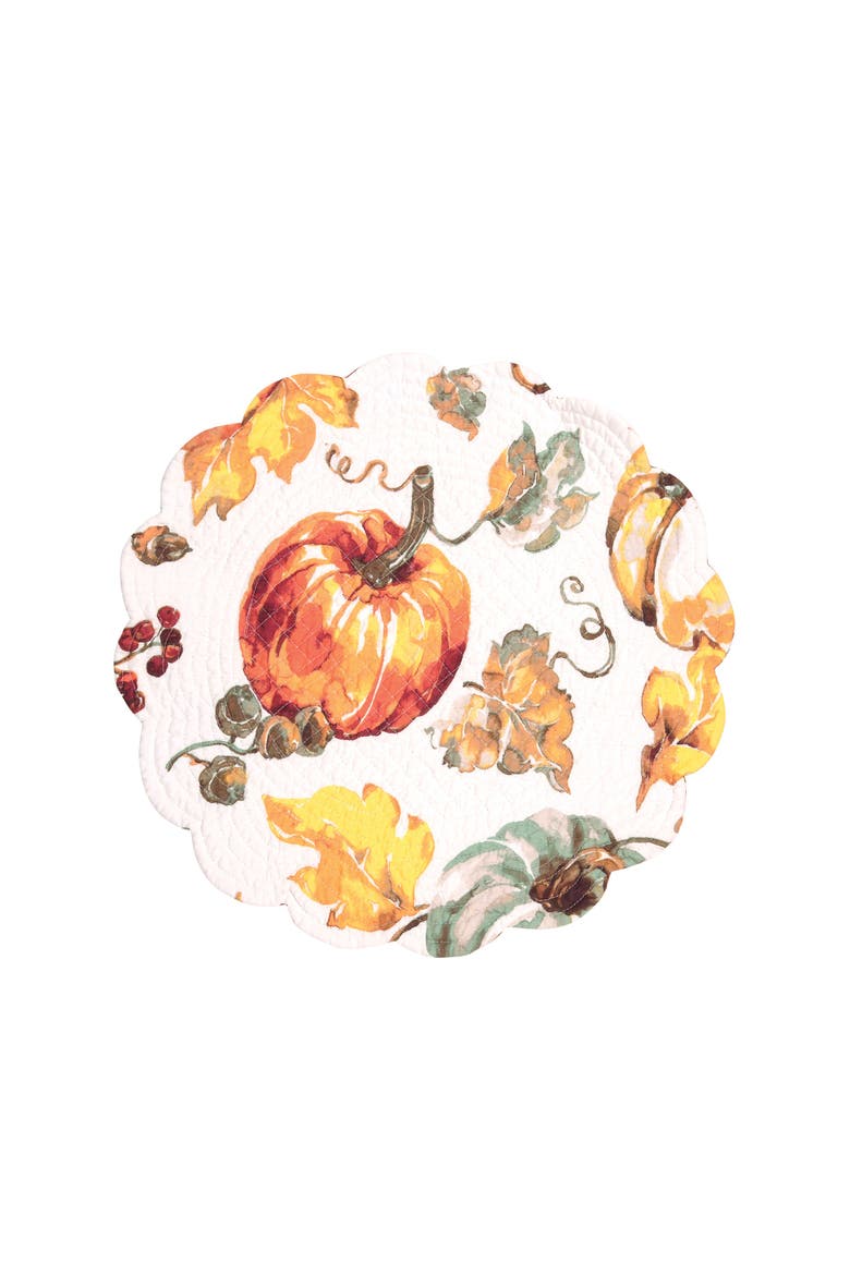 Watercolor Autumn Pumpkin 100% Cotton Round Set of 6 Placemats 17", Alternate, color, Orange