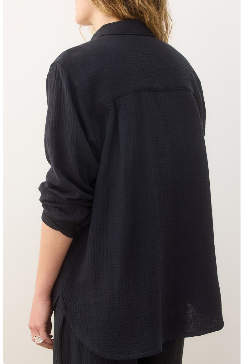 Jane Double Cloth Cotton Gauze Button-Up Shirt, Alternate, color, BLACK