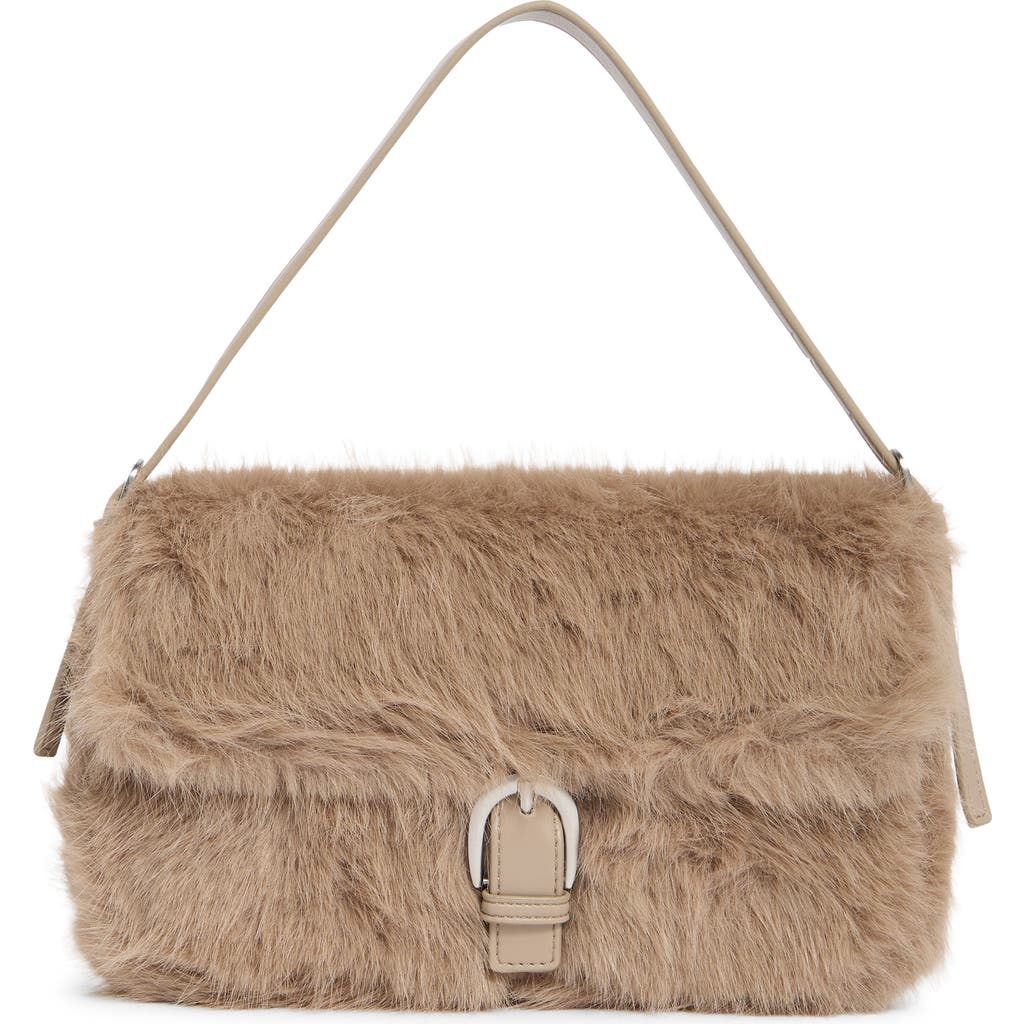 Bcbg Faux Fur Buckle Shoulder Bag In Brown