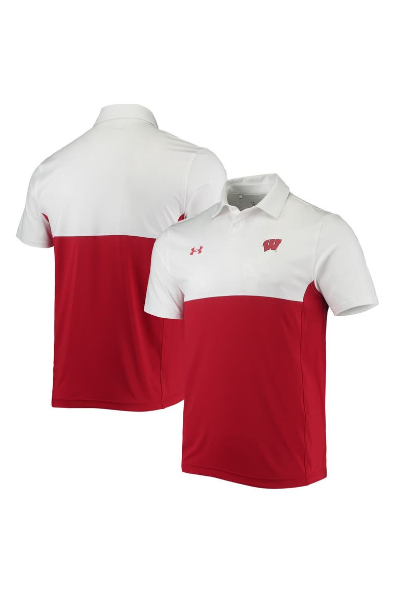 Men's Under Armour White/Red Wisconsin Badgers 2022 Blocked Coaches Performance Polo, Main, color, White