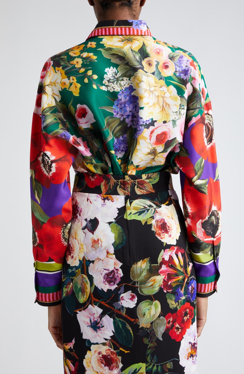 Dolce&Gabbana Floral Silk Twill Button-Up Shirt, Alternate, color,