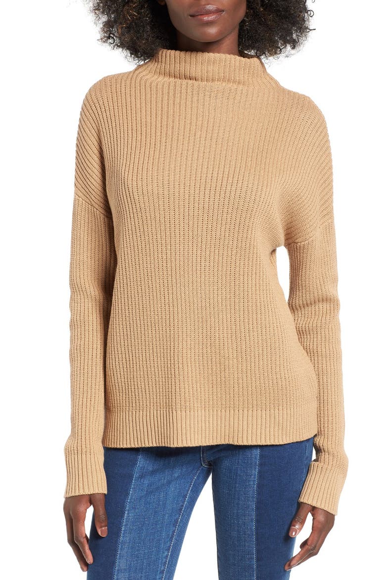 Mock Neck Sweater, Main, color, TAN TOFFEE