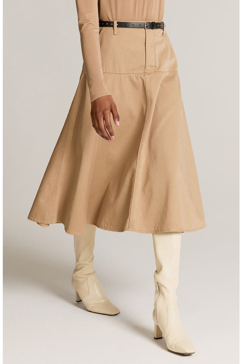 Washed Cotton A-Line Midi Skirt, Alternate, color, CARMELLO