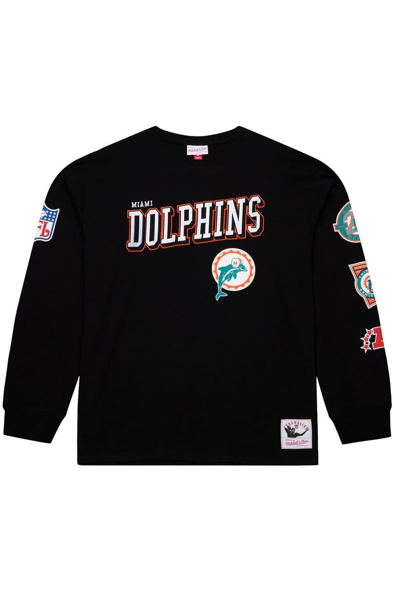 Men's Mitchell & Ness  Black Miami Dolphins Training Camp Vintage Logos Long Sleeve T-Shirt, Alternate, color, Black