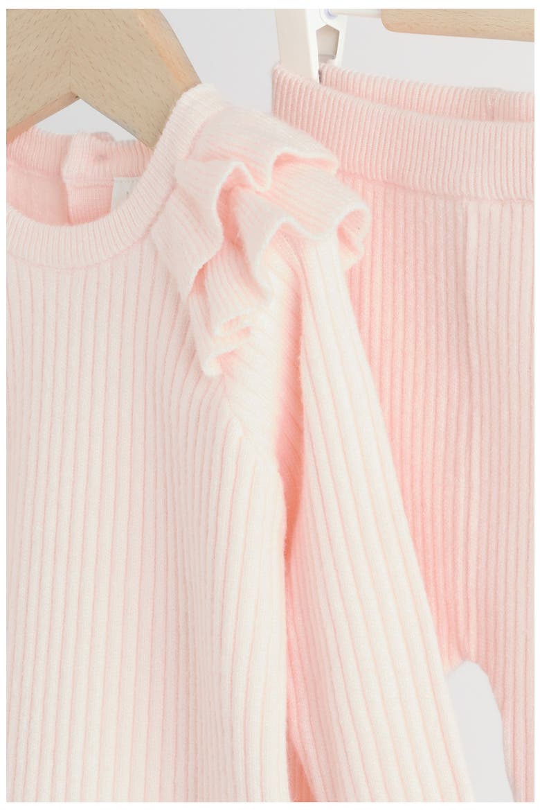 Kids' Ruffle Shoulder Rib Knit Top & Leggings Set, Alternate, color, PINK