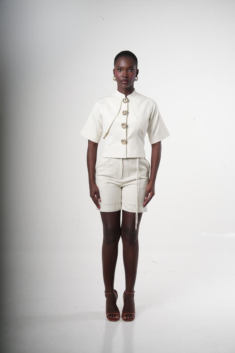 Narea Shell-button Linen Top, Alternate, color, Ivory (off-white)