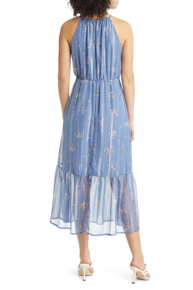 Tie Neck Tiered Midi Dress, Alternate, color, BLUE