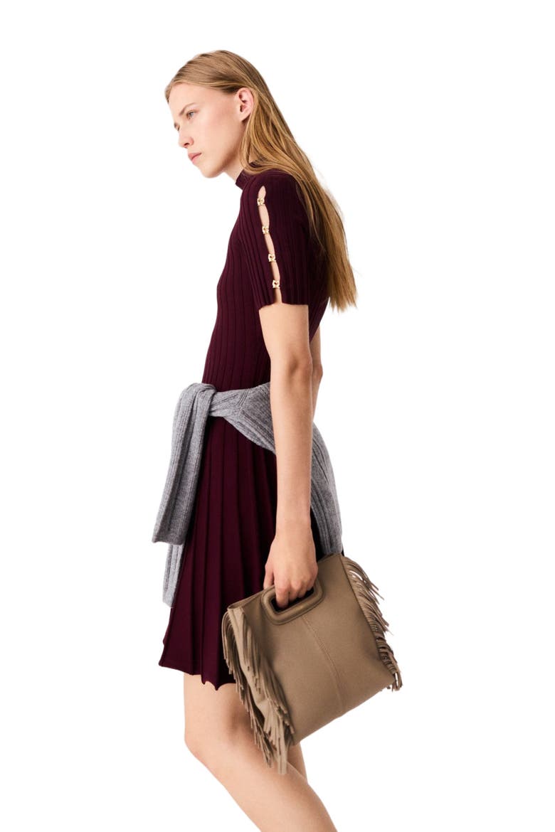 High-neck short skater dress, Alternate, color, Burgundy
