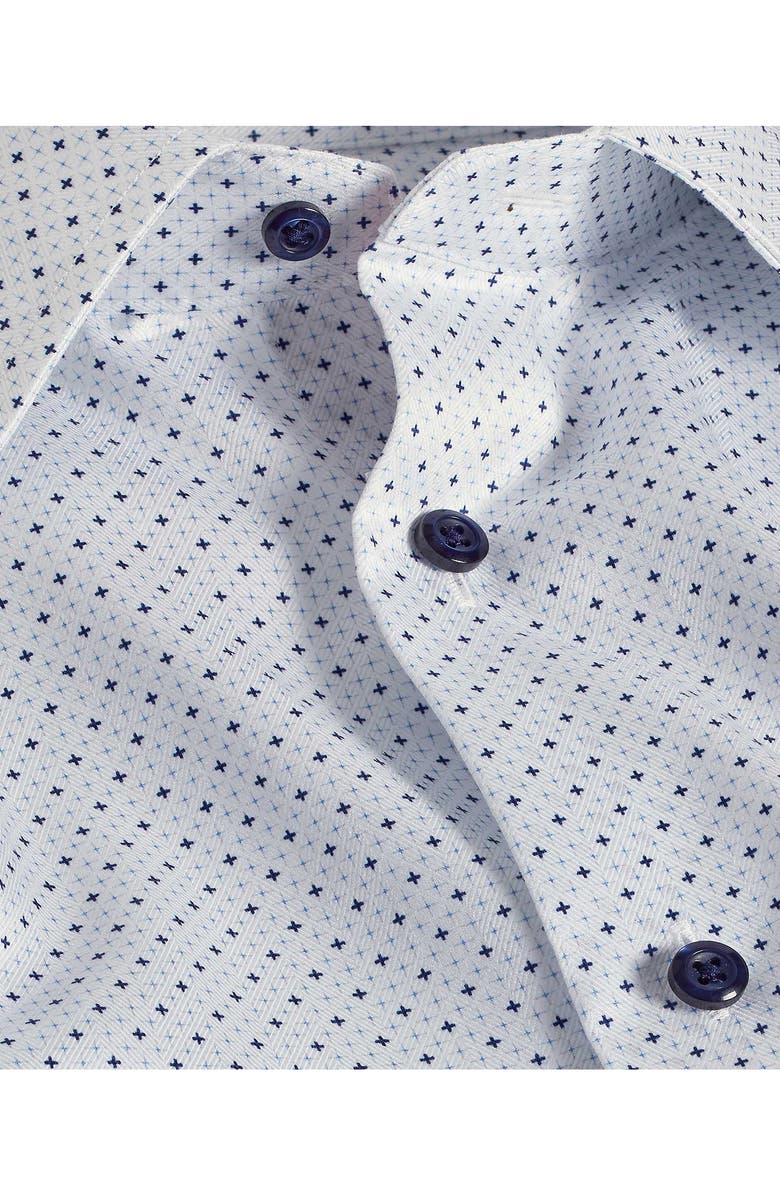 David Donahue Trim Fit Herringbone Micro Print Dress Shirt, Alternate, color, White/ Blue
