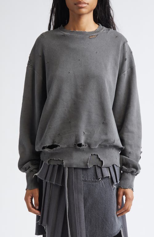 KURO More Damage Rip & Repair French Terry Crewneck Sweatshirt in Faded Black  product