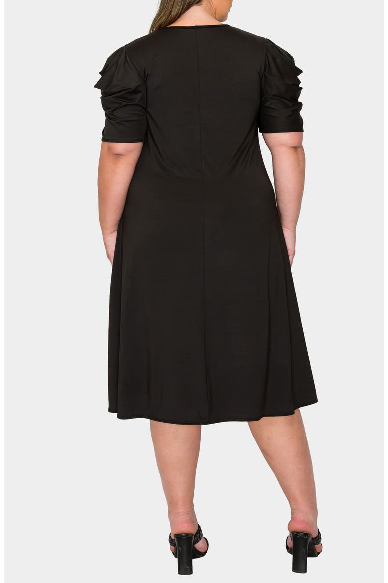 Aleyna Puff Sleeve A-Line Dress, Alternate, color, BLACK
