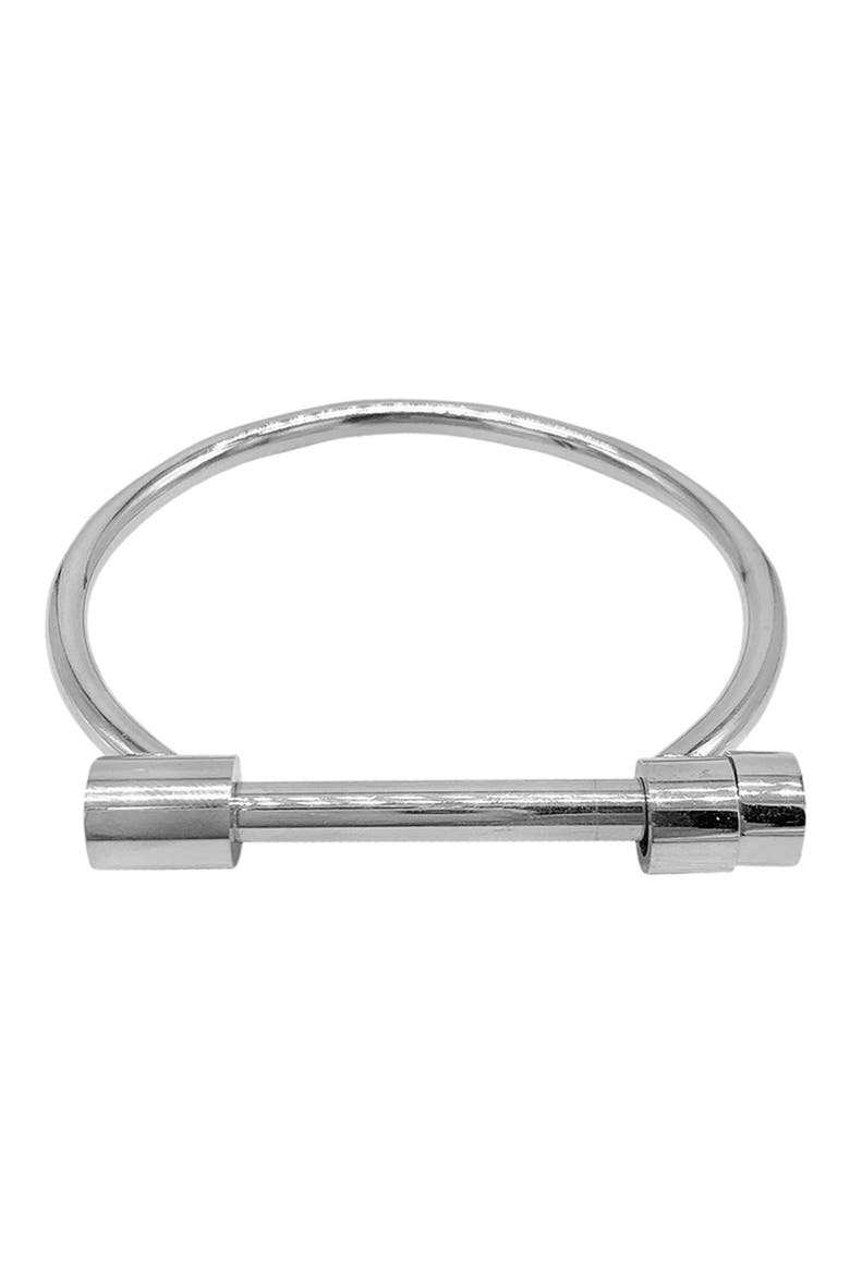 14K Yellow Gold Plated Stainless Steel Water Resistant Screw Cuff, Main, color, SILVER