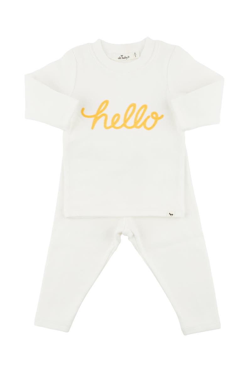 "hello" Golden Embroidered Two Piece Set, Main, color, Cream