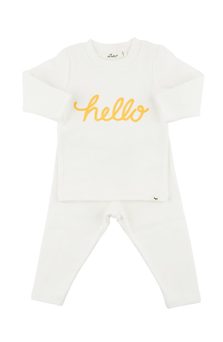 oh baby! "hello" Golden Embroidered Two Piece Set, Main, color, 