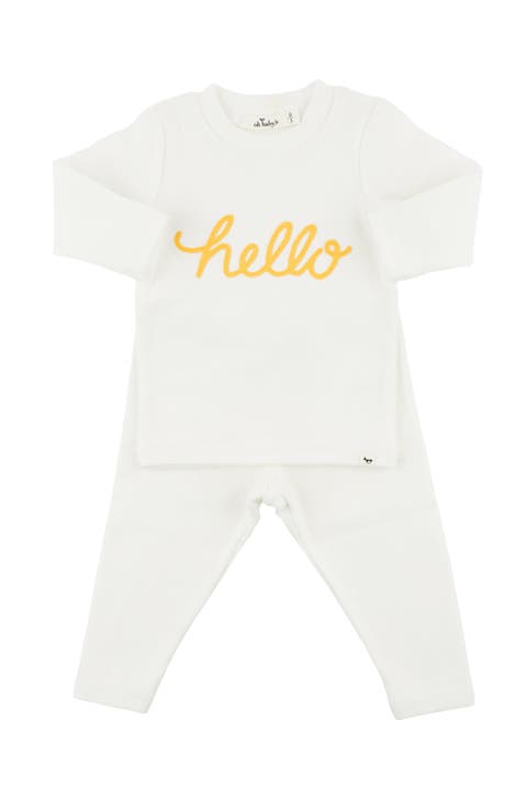 "hello" Golden Embroidered Two Piece Set