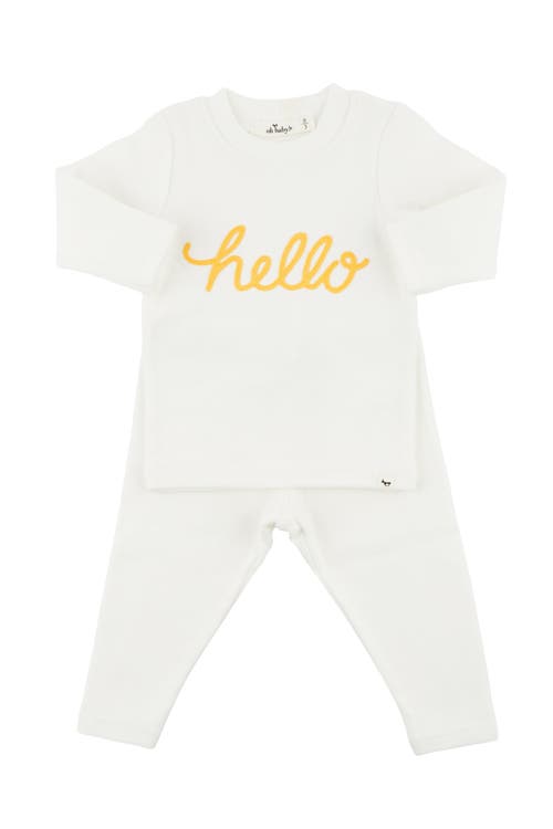 Oh Baby ! "hello" Golden Embroidered Two Piece Set In Cream