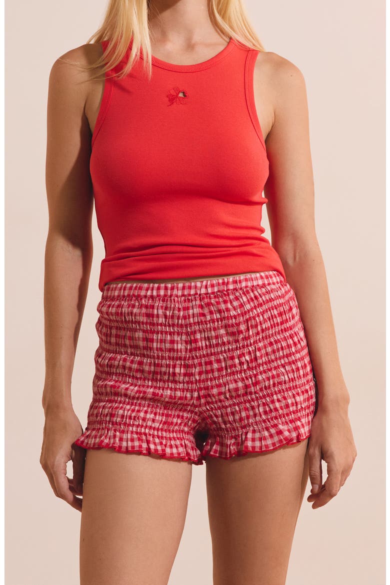 Gingham Smocked Sleep Shorts, Alternate, color, RED