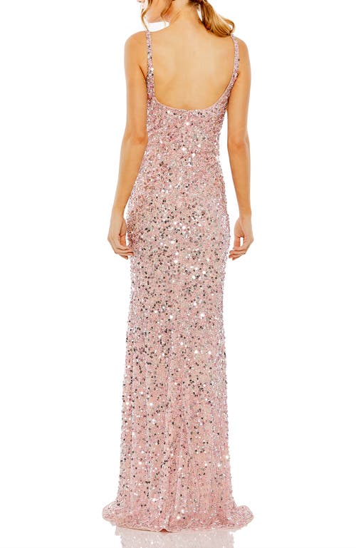 Mac Duggal Sequined Low Back Slip Gown In Pink