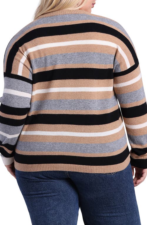 Minnie Rose Plus Size Striped Cashmere Cardigan In Neutral Combo