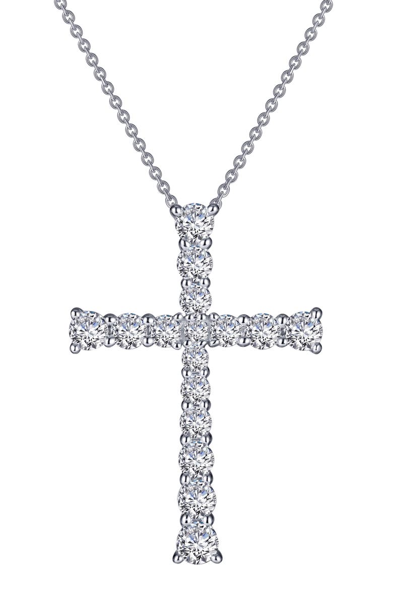 Lafonn Platinum Bonded Sterling Silver Simulated Diamond Cross Pendant Necklace, Main, color, 