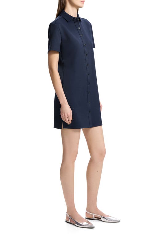 Theory Short Sleeve Piqué Shirtdress In Nocturne Navy