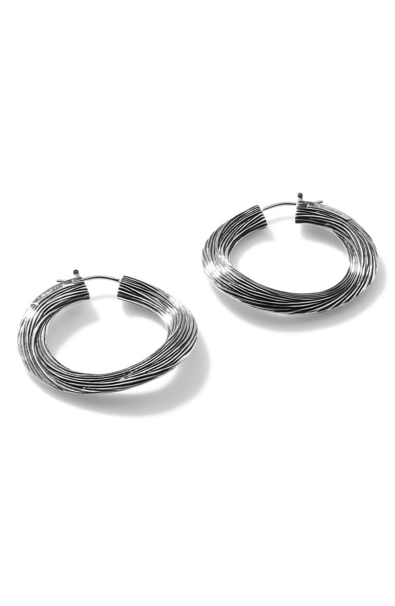 John Hardy Bamboo Striated Hoop Earrings, Main, color, Silver