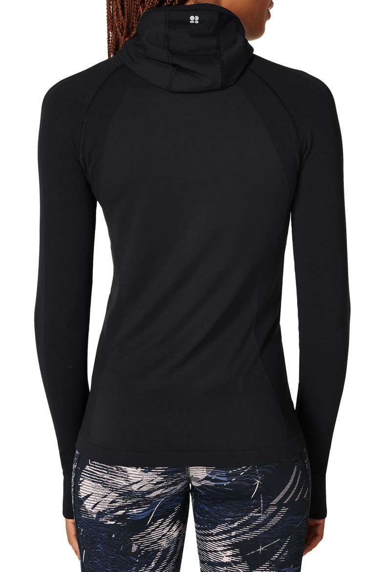 Athlete Hooded Long Sleeve Top, Alternate, color, BLACK