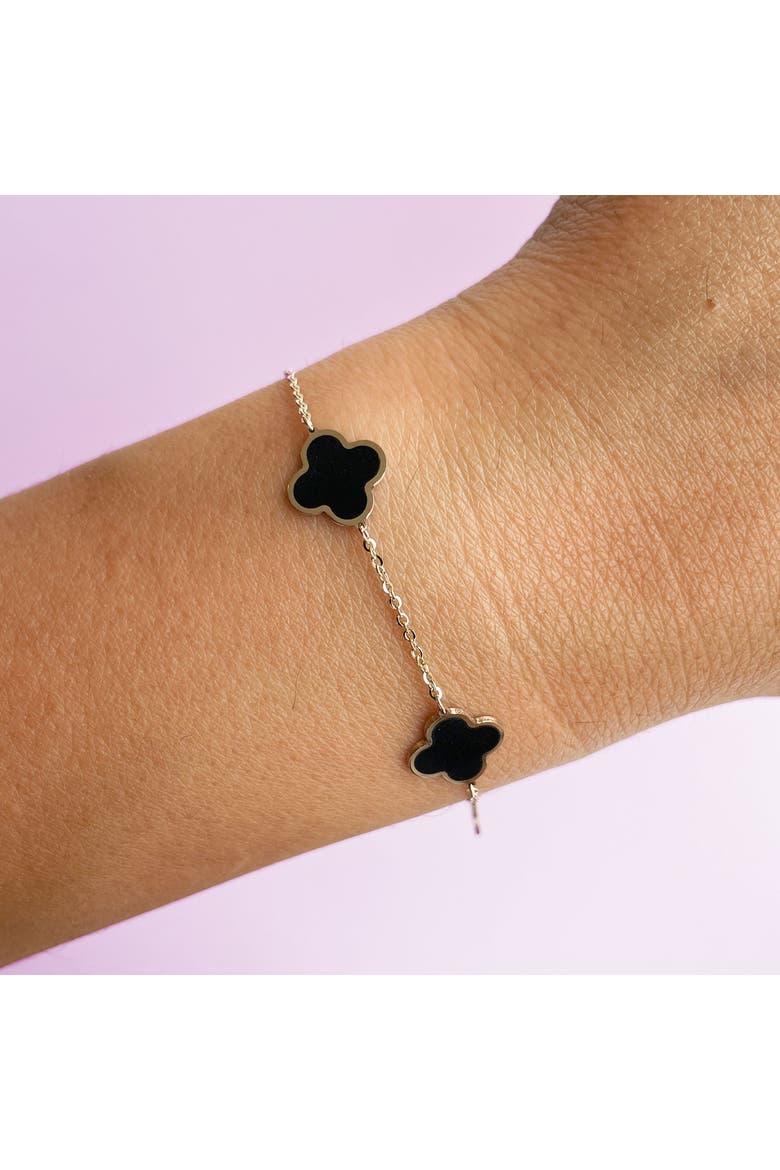Small Onyx Clover Bracelet, Alternate, color, Yellow Gold