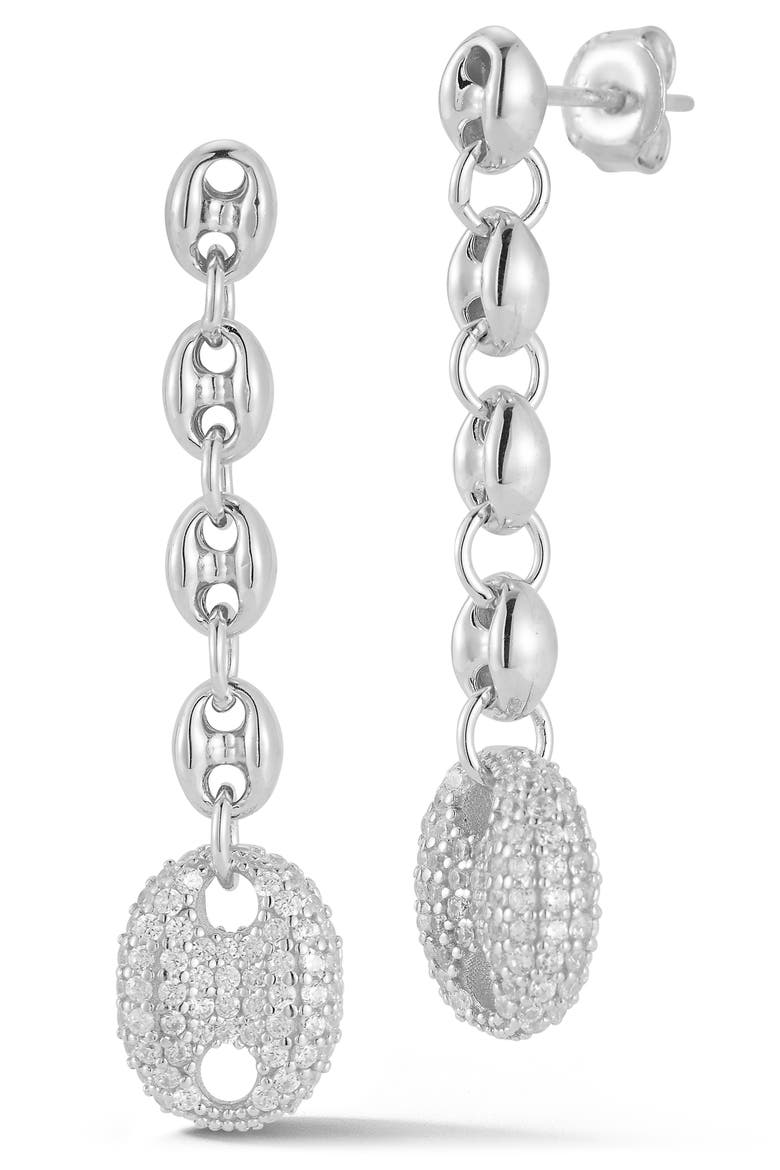 Cubic Zirconia Mariner Link Drop Earrings, Main, color, SILVER