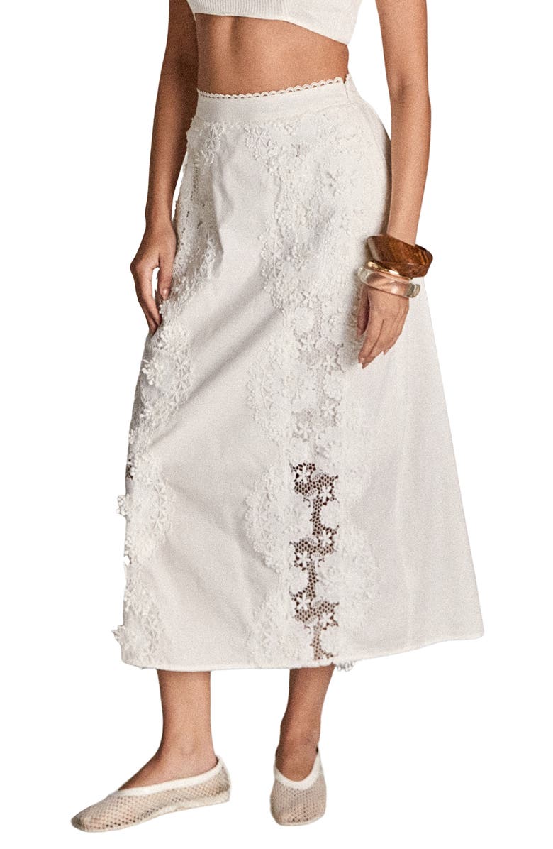 English Factory Lace Midi Skirt, Alternate, color, White