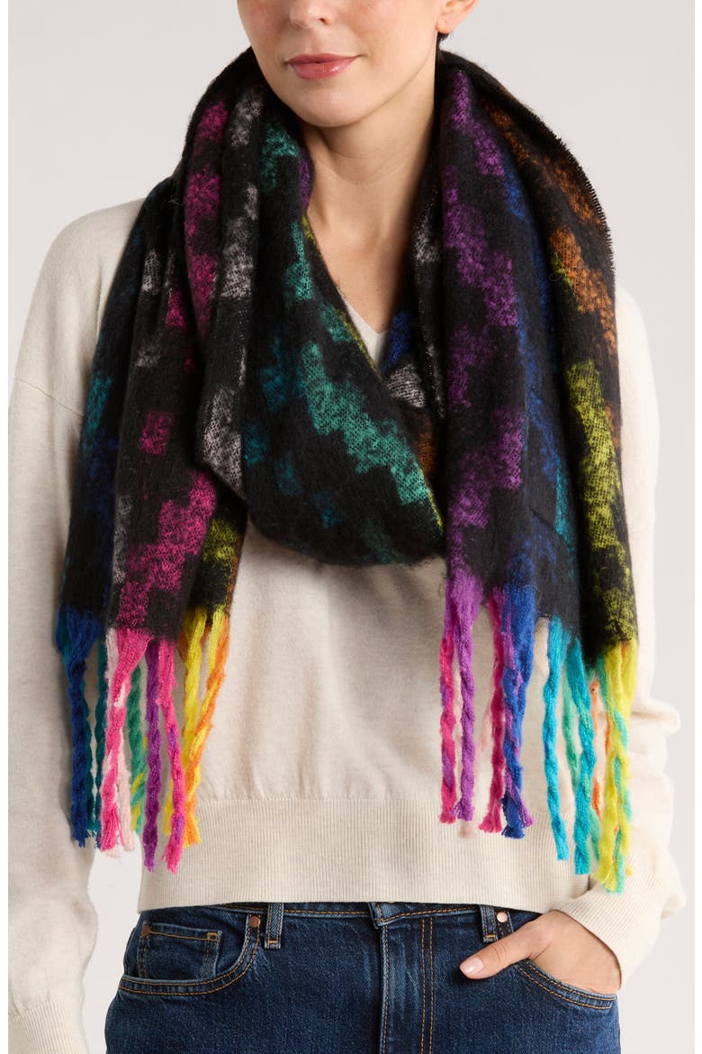 Rainbow Geometric Scarf, Main, color, BLACK