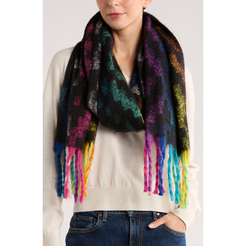 Kurt Geiger London Rainbow Geometric Scarf In Black