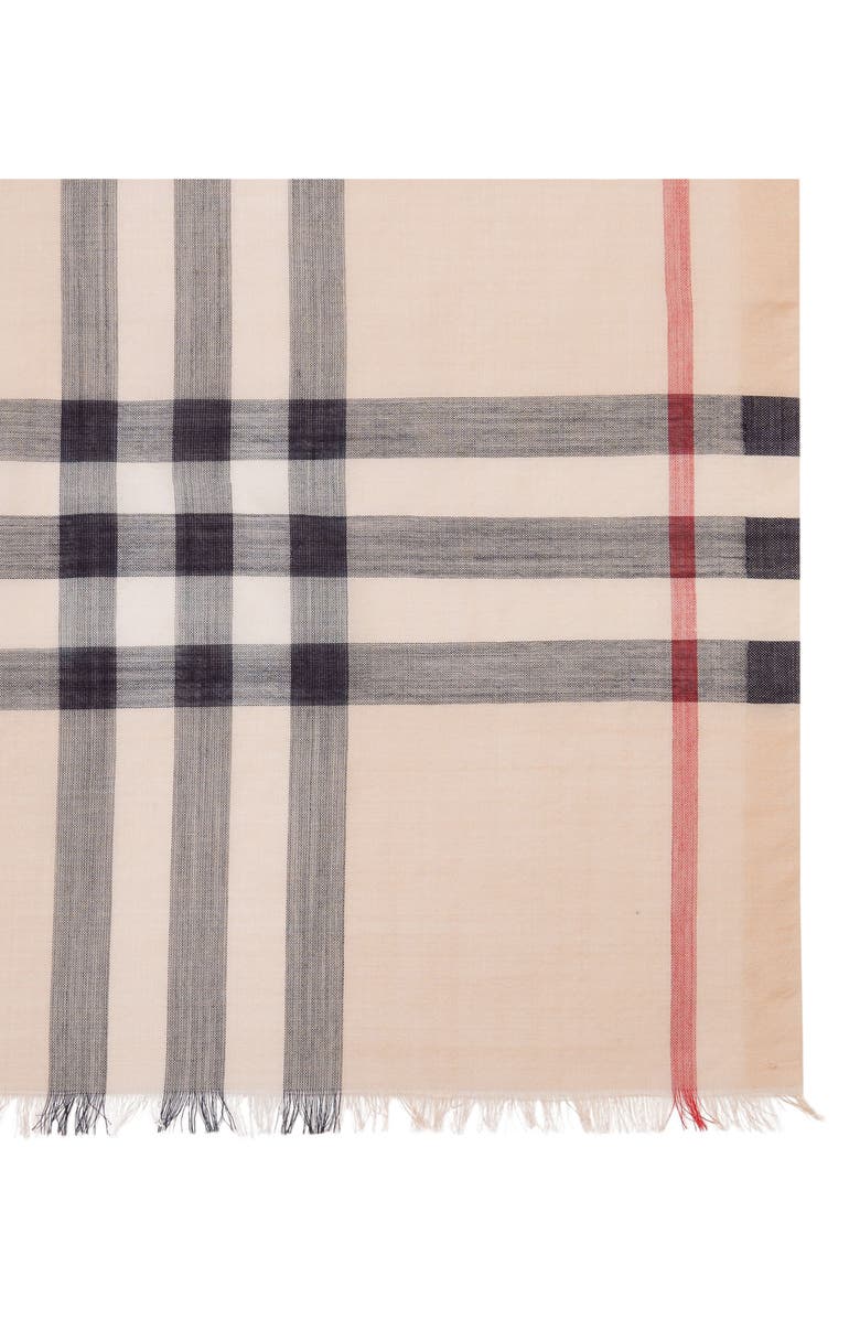 Burberry Giant Check Print Wool & Silk Scarf, Alternate, color, Stone