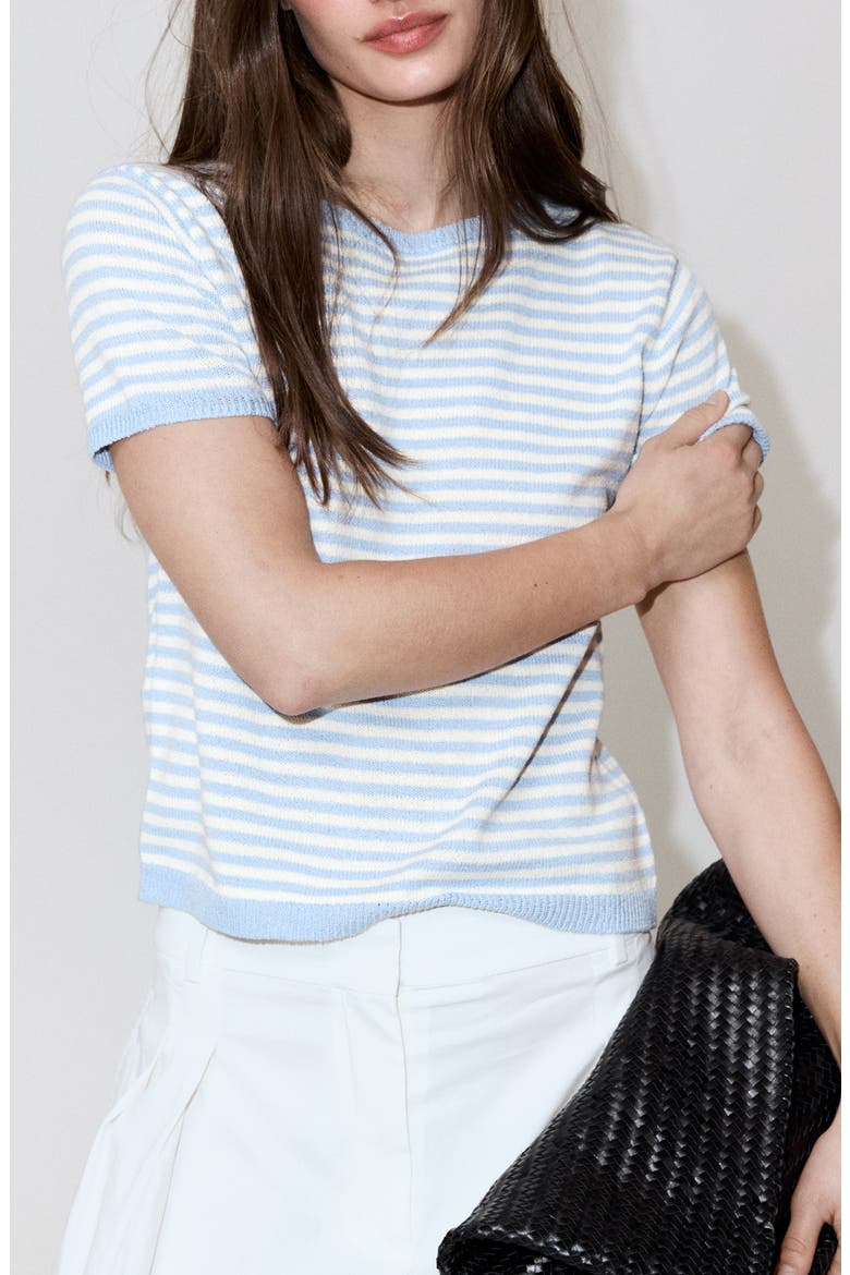 Striped Short Sleeved Sweater, Main, color, SKY BLUE