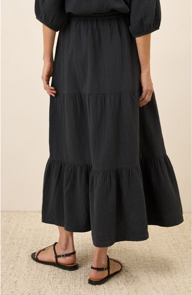 Pact Organic Cotton Coastal Double Gauze Tiered Maxi Skirt, Alternate, color, Black