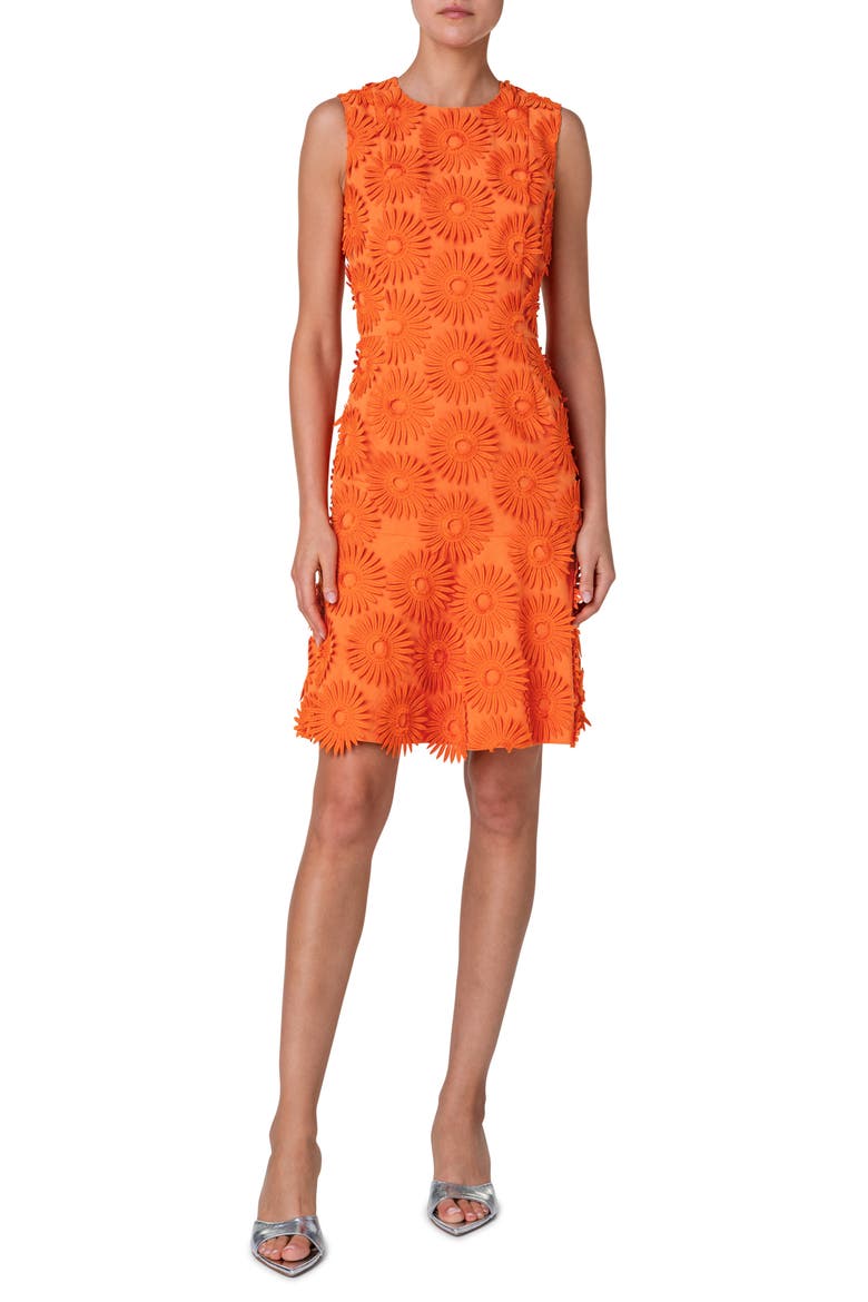 Hello Sunshine Embroidered Floral Appliqué Cotton Sheath Dress, Main, color, ORANGE