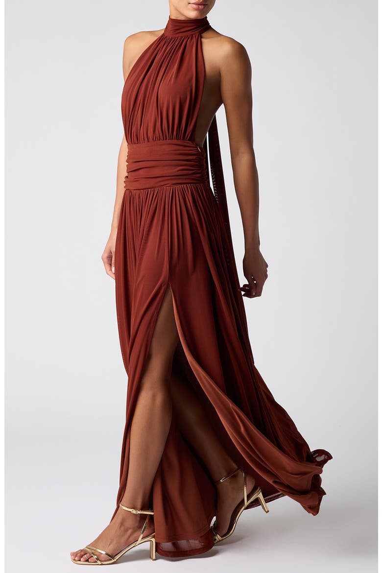 Lavina Halter Maxi Dress, Alternate, color, CHOCOLATE