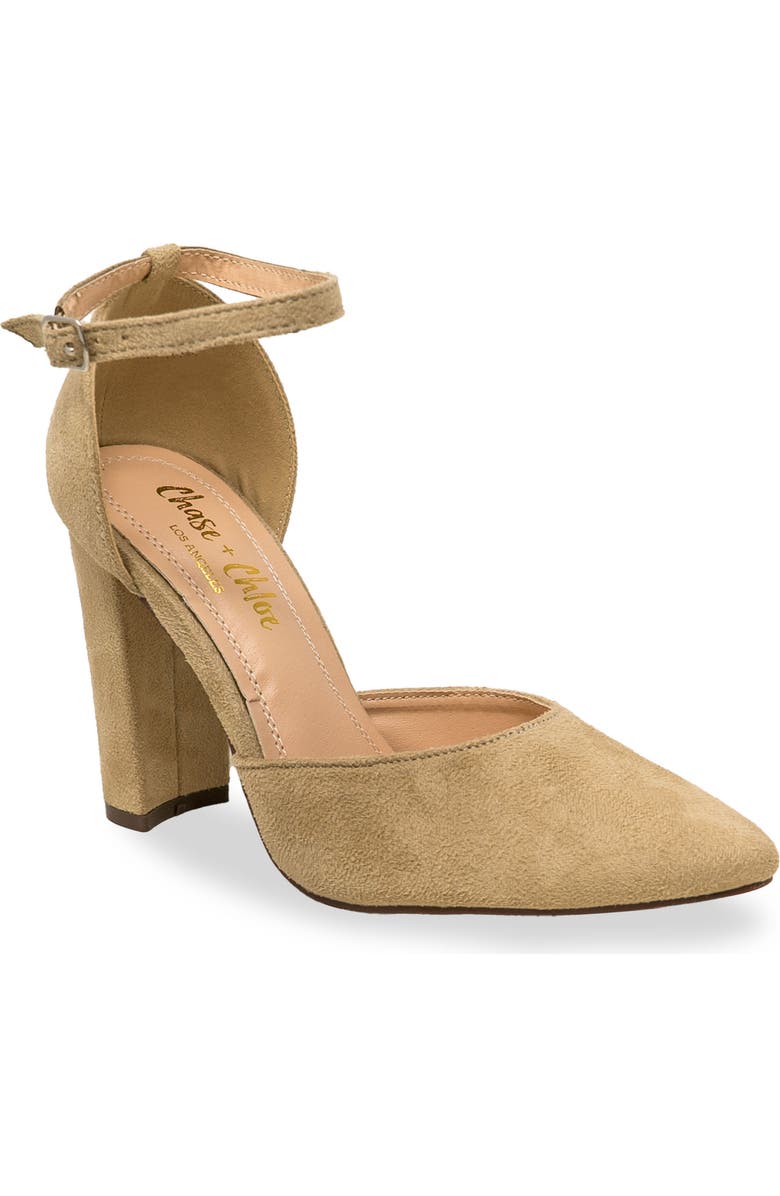 CHASE AND CHLOE Pointed Toe Pump, Main, color, Beige Suede