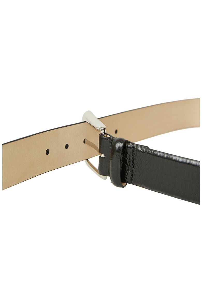 Kennedy Croc Embossed Leather Belt, Alternate, color, BLACK SILVER