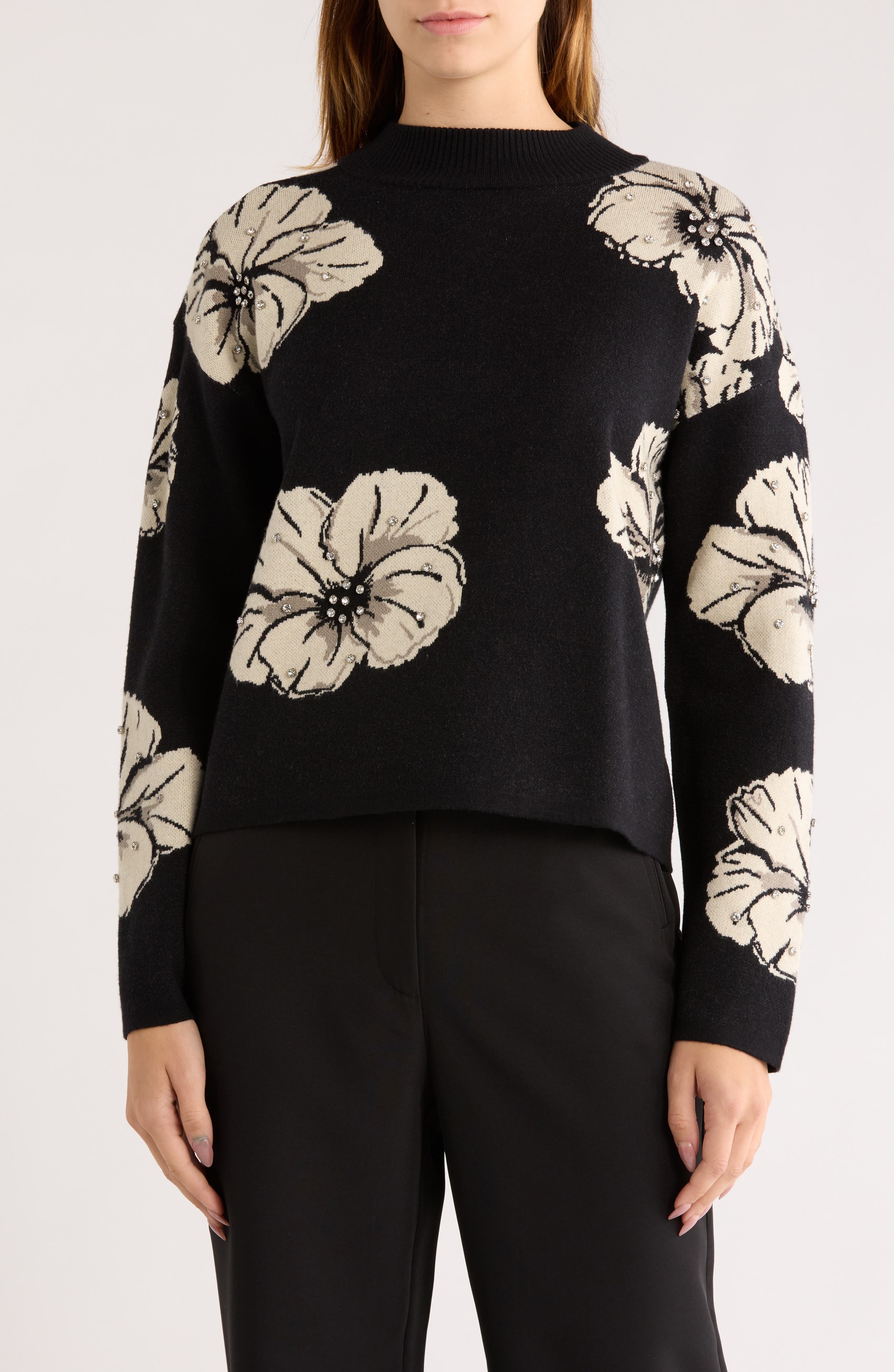 BY DESIGN Jadelyn Floral Mock Neck Sweater