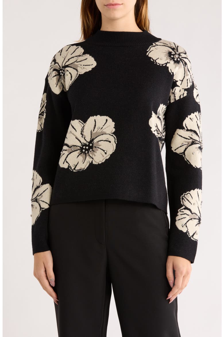 Jadelyn Floral Mock Neck Sweater, Main, color, BLACK/ TAPIOCA