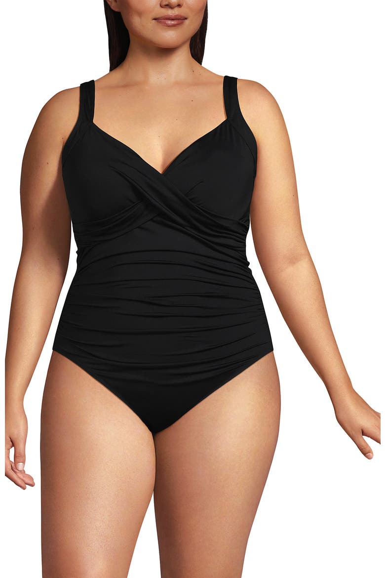 Plus Size Sweetheart Underwire Wrap One Piece Swimsuit, Alternate, color, Black