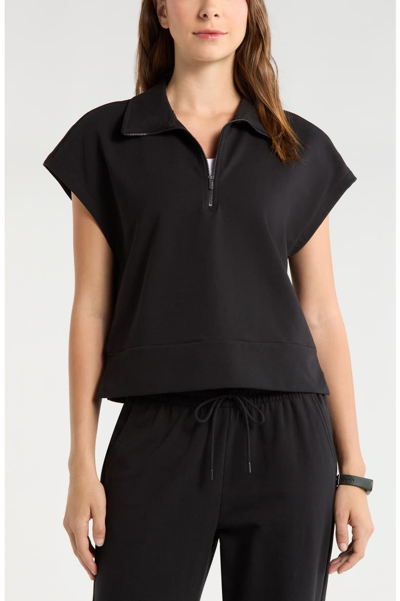 Tempo Terry Half Zip Short Sleeve Sweatshirt, Main, color, BLACK