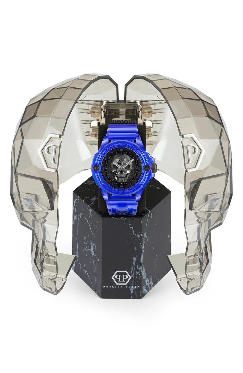 PHILIPP PLEIN The Skull Plastic Strap Watch, 44mm, Alternate, color, Transparent Blue