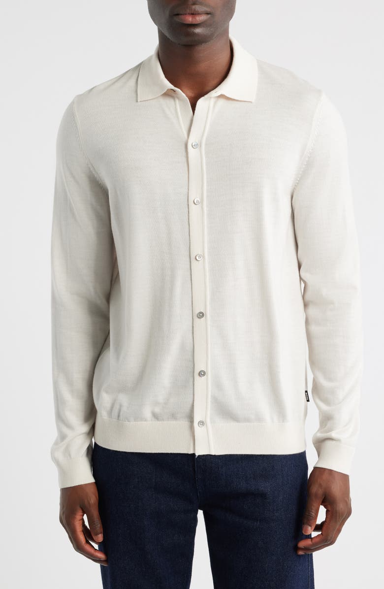 BOSS Helbert Wool Cardigan, Main, color, Open White