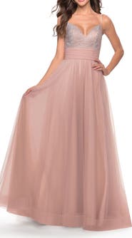 La Femme Tulle Gown with Full Skirt and Rhinestone Bodice