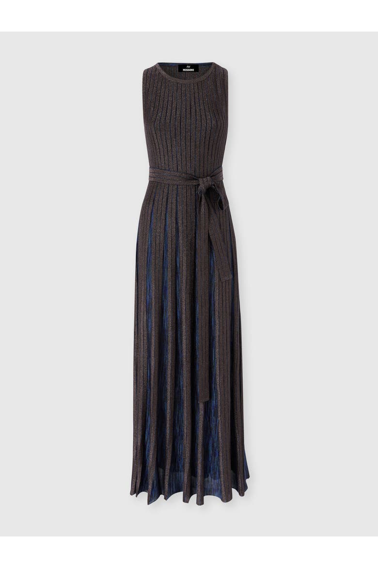 Long Viscose Lamé Dress With Belt, Main, color, Blue